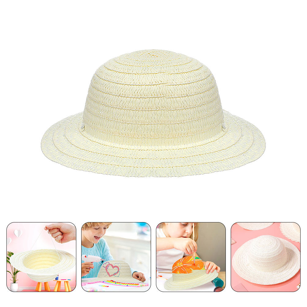 8Pcs DIY Kids Straw Hats White - Art Craft Handmade 评论和价格
