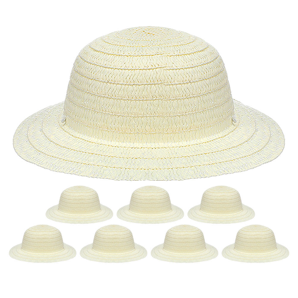 8Pcs DIY Kids Straw Hats White - Art Craft Handmade 评论和价格