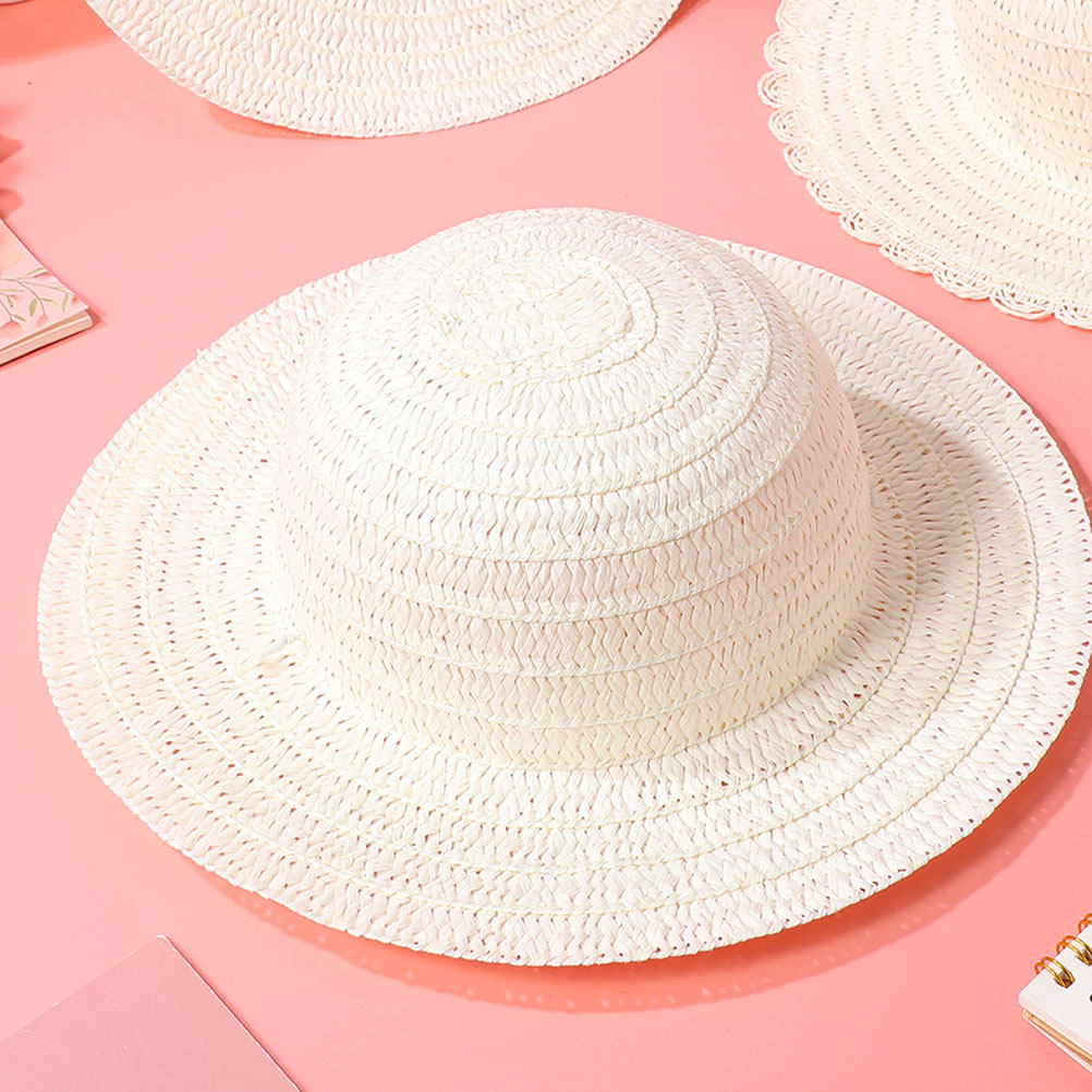 8Pcs DIY Kids Straw Hats White - Art Craft Handmade 评论和价格
