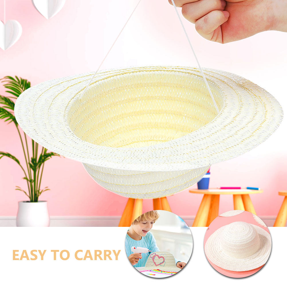 8Pcs DIY Kids Straw Hats White - Art Craft Handmade 评论和价格