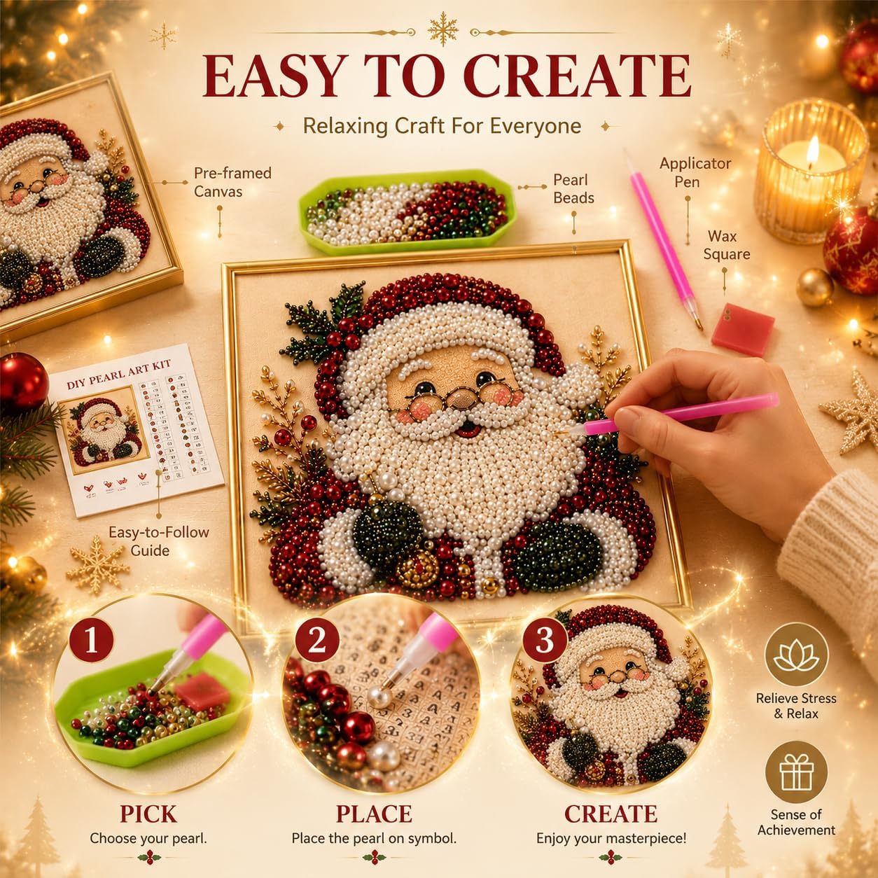 DIY Christmas Pearl Diamond Pa - Art Craft For Christmas 评论和价格