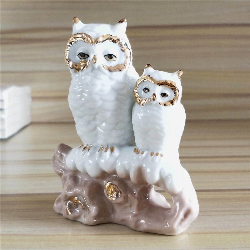 Gilt Porcelain Mother Owl Figu - Art And Craft For Mother'S Day 评论和价格