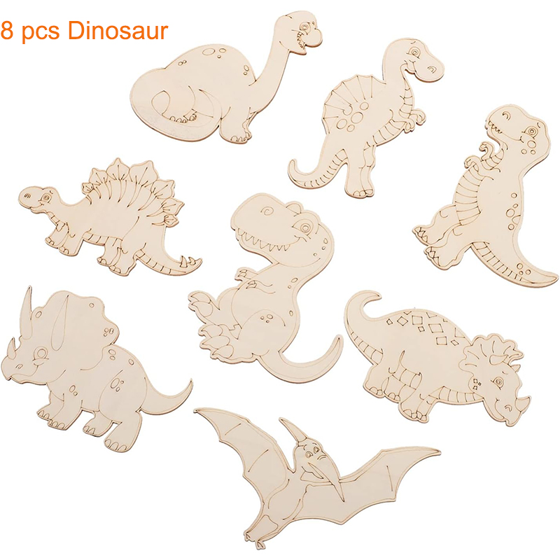 8/24 Pieces Unfinished Wooden  - Art Craft Dinosaurs 评论和价格