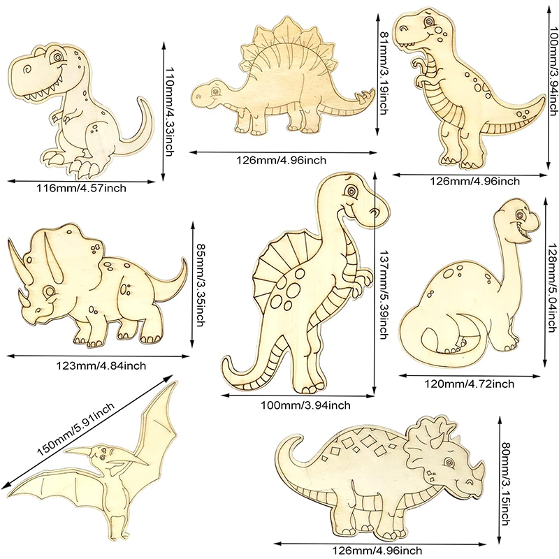 8/24 Pieces Unfinished Wooden  - Art Craft Dinosaurs 评论和价格